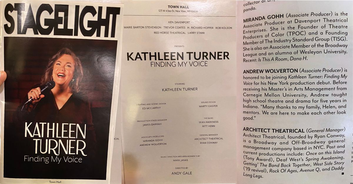 Program and Playbill for Kathleen Turner Finding My Voice